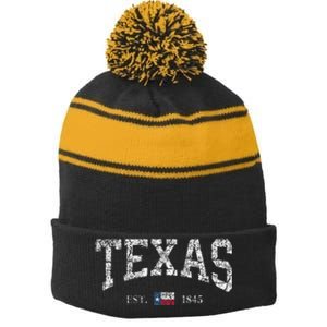 Texas Texas State Flag Distressed Stripe Pom Pom Beanie