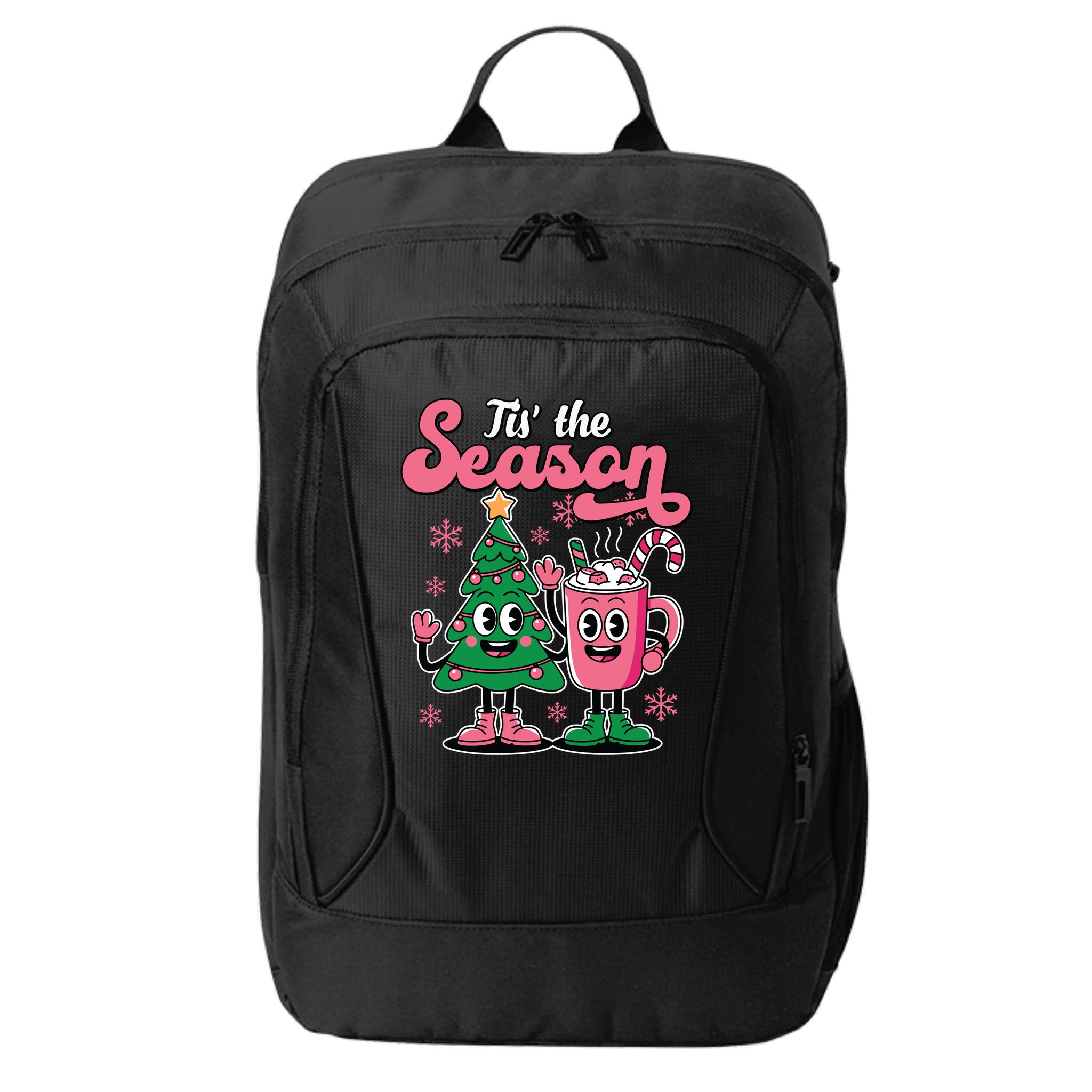 Tis The Season Christmas Tree Hot Coco Festive Retro City Backpack