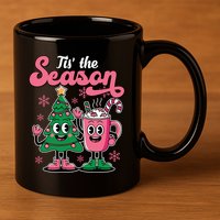Tis The Season Christmas Tree Hot Coco Festive Retro 11oz C Handle Ceramic Mug