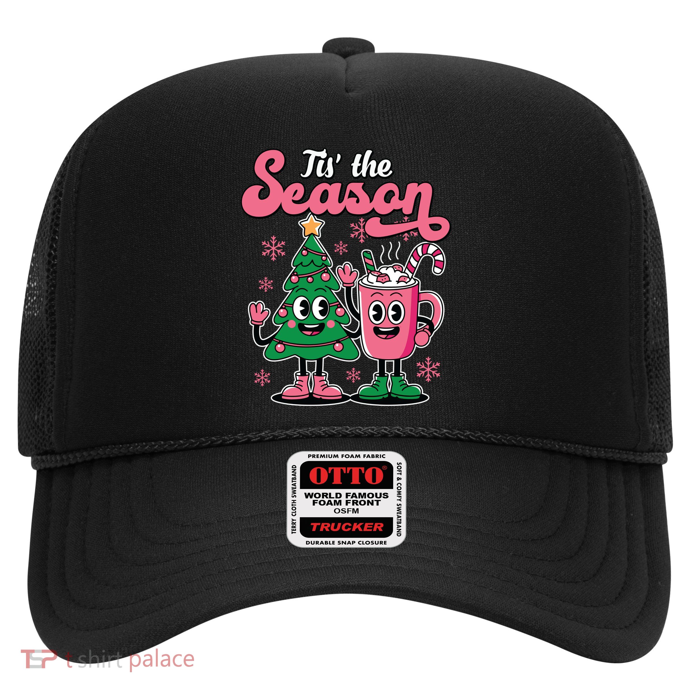 Tis The Season Christmas Tree Hot Coco Festive Retro Trucker Hat