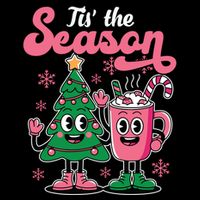 Tis The Season Christmas Tree Hot Coco Festive Retro Cropped Pullover Crew