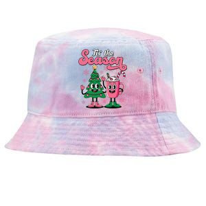 Tis The Season Christmas Tree Hot Coco Festive Retro Tie-Dyed Bucket Hat