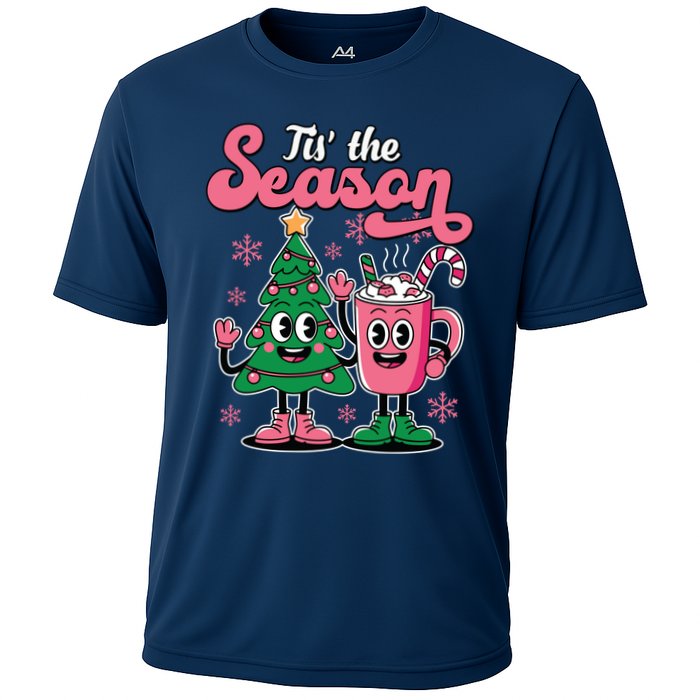Tis The Season Christmas Tree Hot Coco Festive Retro Cooling Performance Crew T-Shirt