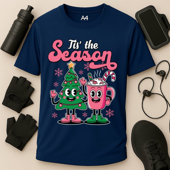 Tis The Season Christmas Tree Hot Coco Festive Retro Cooling Performance Crew T-Shirt