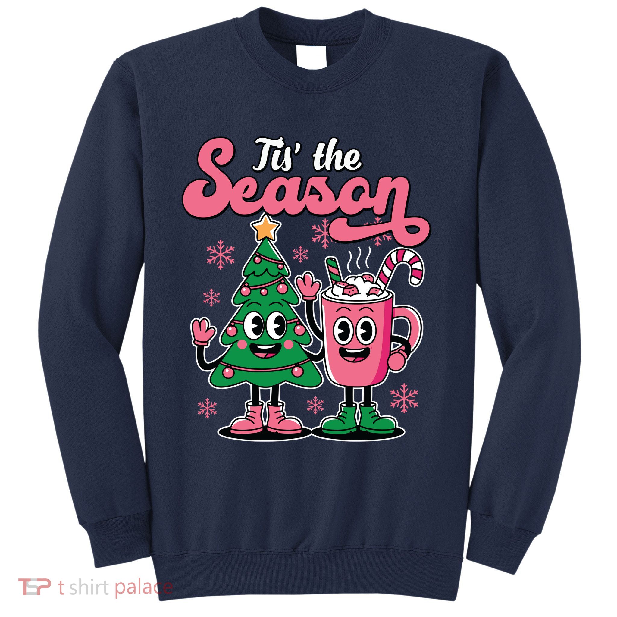 Tis The Season Christmas Tree Hot Coco Festive Retro Sweatshirt