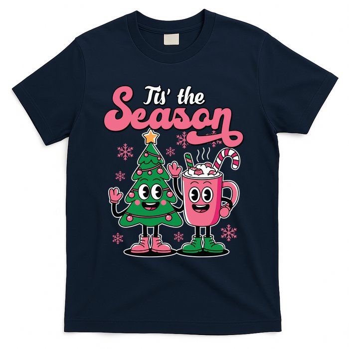 Tis The Season Christmas Tree Hot Coco Festive Retro T-Shirt