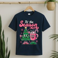 Tis The Season Christmas Tree Hot Coco Festive Retro T-Shirt