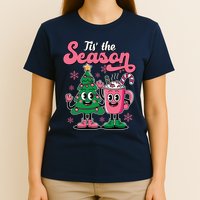 Tis The Season Christmas Tree Hot Coco Festive Retro T-Shirt