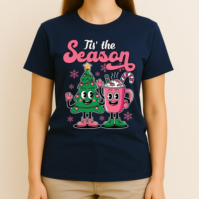 Tis The Season Christmas Tree Hot Coco Festive Retro T-Shirt