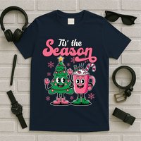 Tis The Season Christmas Tree Hot Coco Festive Retro T-Shirt