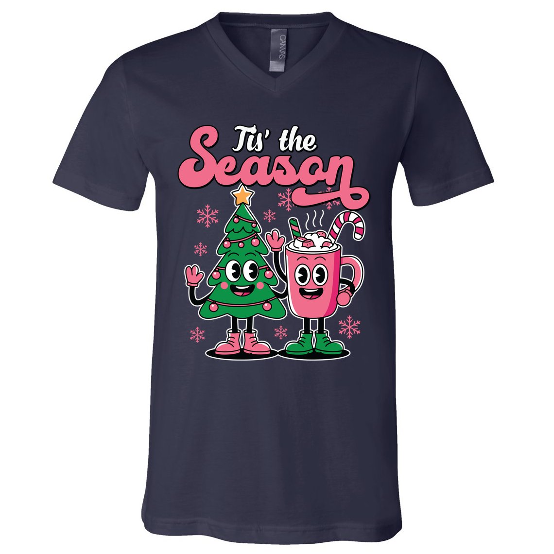 Tis The Season Christmas Tree Hot Coco Festive Retro V-Neck T-Shirt