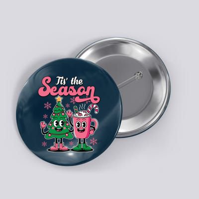 Tis The Season Christmas Tree Hot Coco Festive Retro Button