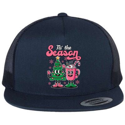 Tis The Season Christmas Tree Hot Coco Festive Retro Flatbill Hat