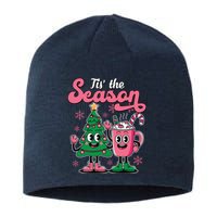 Tis The Season Christmas Tree Hot Coco Festive Retro Sustainable Beanie