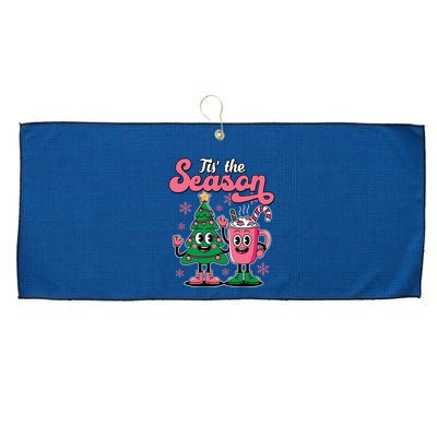 Tis The Season Christmas Tree Hot Coco Festive Retro Large Microfiber Waffle Golf Towel