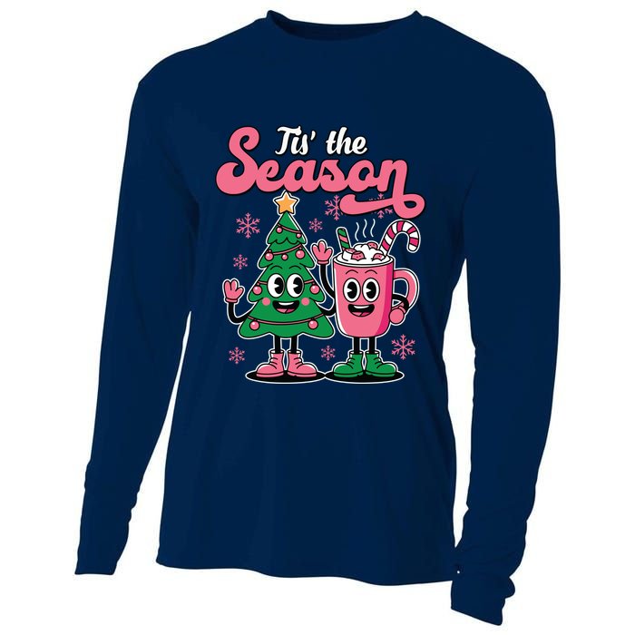 Tis The Season Christmas Tree Hot Coco Festive Retro Cooling Performance Long Sleeve Crew