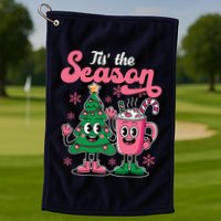 Tis The Season Christmas Tree Hot Coco Festive Retro Golf Towel