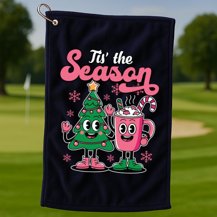 Tis The Season Christmas Tree Hot Coco Festive Retro Golf Towel