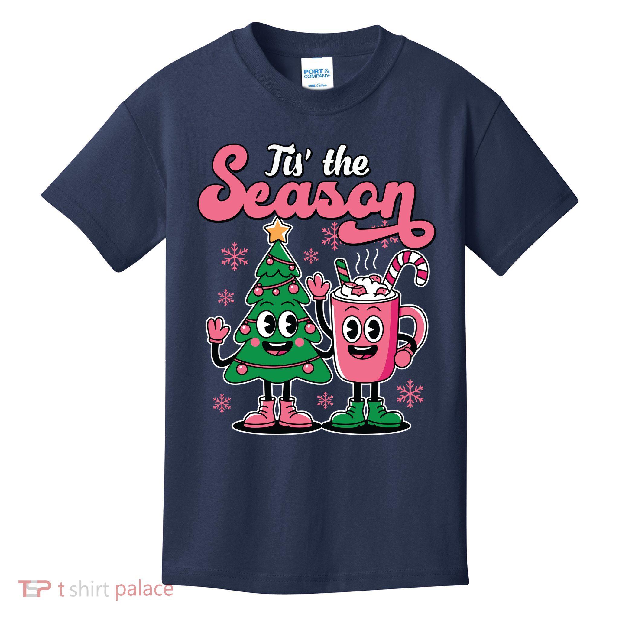 Tis The Season Christmas Tree Hot Coco Festive Retro Kids T-Shirt