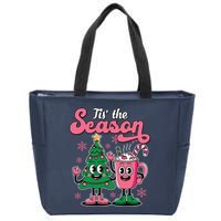 Tis The Season Christmas Tree Hot Coco Festive Retro Zip Tote Bag