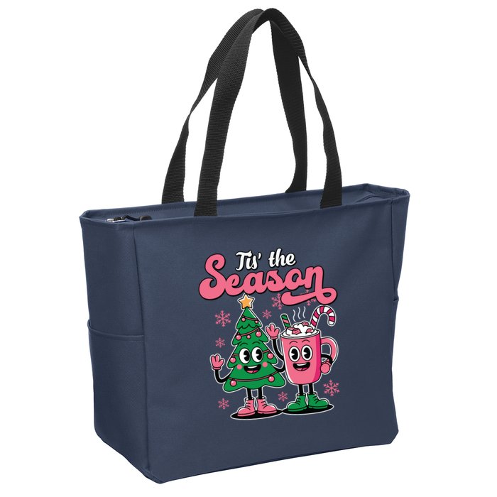 Tis The Season Christmas Tree Hot Coco Festive Retro Zip Tote Bag