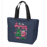 Tis The Season Christmas Tree Hot Coco Festive Retro Zip Tote Bag