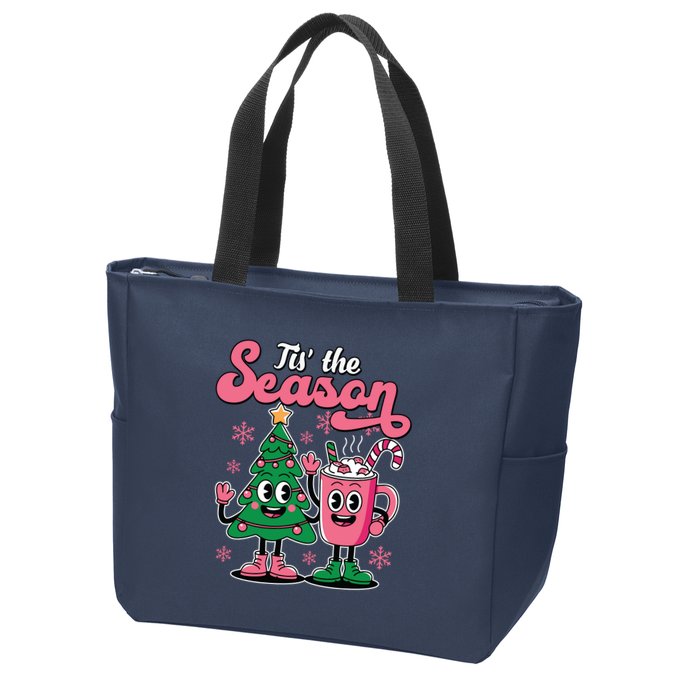 Tis The Season Christmas Tree Hot Coco Festive Retro Zip Tote Bag