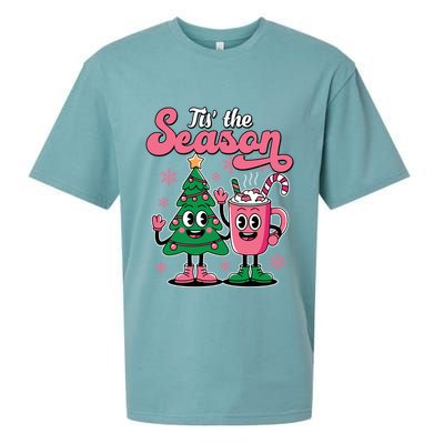 Tis The Season Christmas Tree Hot Coco Festive Retro Sueded Cloud Jersey T-Shirt