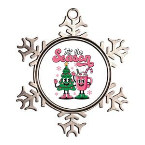 Tis The Season Christmas Tree Hot Coco Festive Retro Metallic Star Ornament