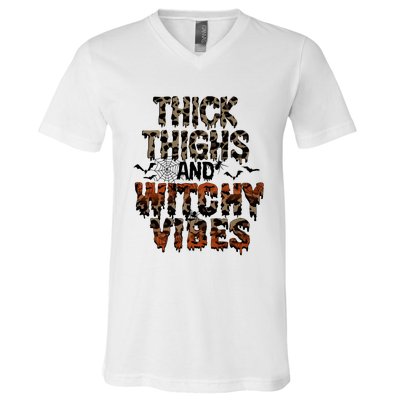 Thick Thighs Spooky Vibes Halloween Costume V-Neck T-Shirt