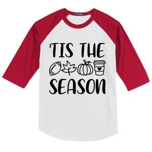 Tis The Season Fall Leaf Pumpkin Halloween Thanksgiving Cool Gift Kids Colorblock Raglan Jersey