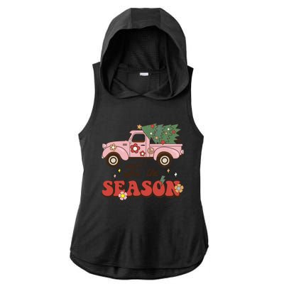 Tis The Season Groovy Vibes Truck Family Christmas Tree Xmas Cool Gift Ladies PosiCharge Tri-Blend Wicking Draft Hoodie Tank