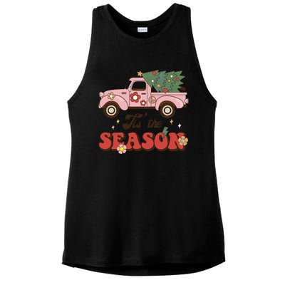 Tis The Season Groovy Vibes Truck Family Christmas Tree Xmas Cool Gift Ladies PosiCharge Tri-Blend Wicking Tank