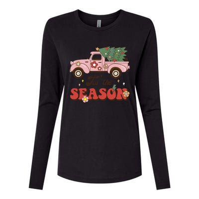 Tis The Season Groovy Vibes Truck Family Christmas Tree Xmas Cool Gift Womens Cotton Relaxed Long Sleeve T-Shirt