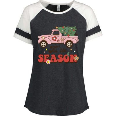 Tis The Season Groovy Vibes Truck Family Christmas Tree Xmas Cool Gift Enza Ladies Jersey Colorblock Tee