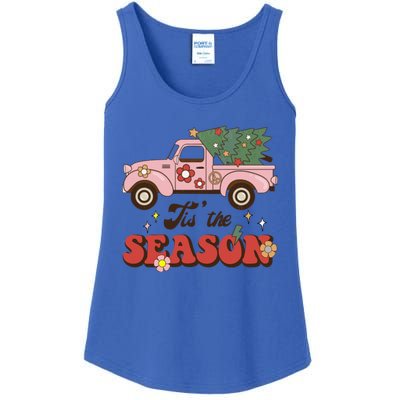 Tis The Season Groovy Vibes Truck Family Christmas Tree Xmas Cool Gift Ladies Essential Tank