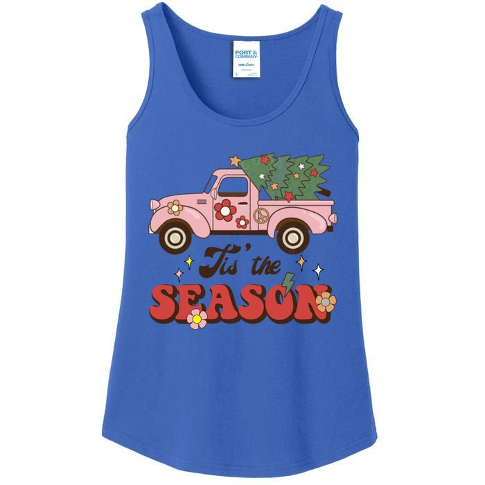 Tis The Season Groovy Vibes Truck Family Christmas Tree Xmas Cool Gift Ladies Essential Tank