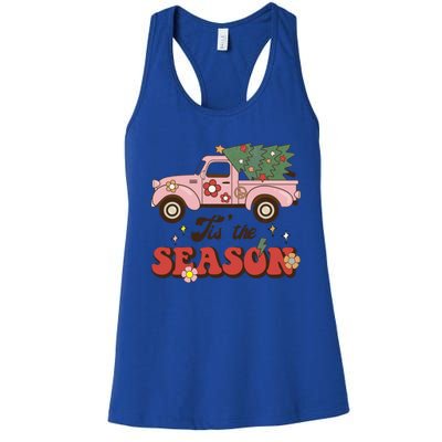 Tis The Season Groovy Vibes Truck Family Christmas Tree Xmas Cool Gift Women's Racerback Tank