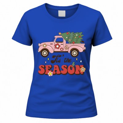 Tis The Season Groovy Vibes Truck Family Christmas Tree Xmas Cool Gift Women's T-Shirt