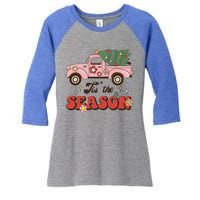 Tis The Season Groovy Vibes Truck Family Christmas Tree Xmas Cool Gift Women's Tri-Blend 3/4-Sleeve Raglan Shirt