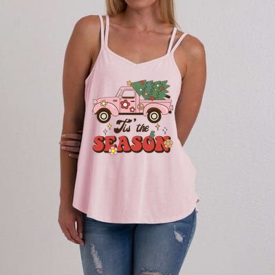 Tis The Season Groovy Vibes Truck Family Christmas Tree Xmas Cool Gift Women's Strappy Tank