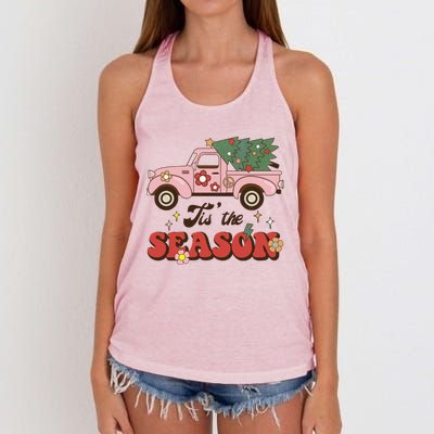 Tis The Season Groovy Vibes Truck Family Christmas Tree Xmas Cool Gift Women's Knotted Racerback Tank