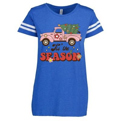 Tis The Season Groovy Vibes Truck Family Christmas Tree Xmas Cool Gift Enza Ladies Jersey Football T-Shirt