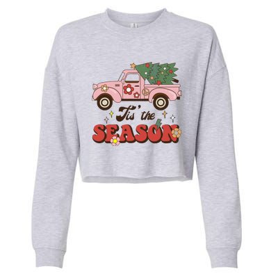 Tis The Season Groovy Vibes Truck Family Christmas Tree Xmas Cool Gift Cropped Pullover Crew