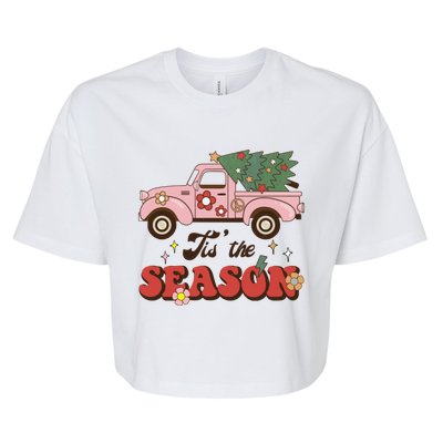 Tis The Season Groovy Vibes Truck Family Christmas Tree Xmas Cool Gift Bella+Canvas Jersey Crop Tee