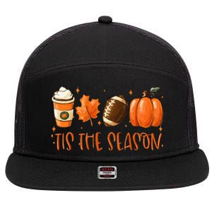 Tis The Season Pumpkin Leaf Latte Fall Thanksgiving Football 7 Panel Mesh Trucker Snapback Hat