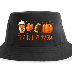 Tis The Season Pumpkin Leaf Latte Fall Thanksgiving Football Sustainable Bucket Hat