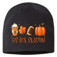 Tis The Season Pumpkin Leaf Latte Fall Thanksgiving Football Sustainable Beanie