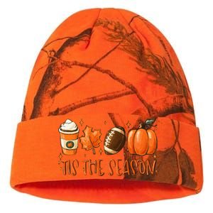 Tis The Season Pumpkin Leaf Latte Fall Thanksgiving Football Kati Licensed 12" Camo Beanie