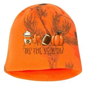 Tis The Season Pumpkin Leaf Latte Fall Thanksgiving Football Kati - Camo Knit Beanie